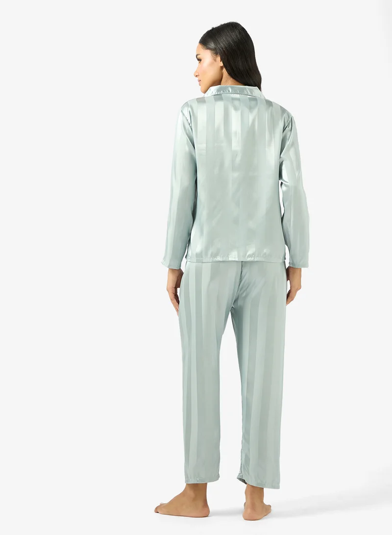 Ginger Satin Stripe Shirt & Pyjama Set