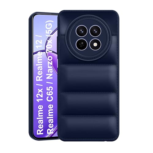 CEDO Realme 12x/ 12/13/ Realme C65/ Narzo 70x (5G) Back Cover | Camera Bump & 360° Flexible Puff Armor Protection | Matte Soft Silicon Shock Proof Rubberised Back Case Cover (Blue) - Image 1