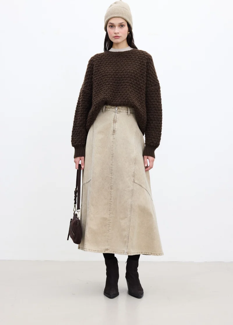 مانوكا Flounce Denim Skirt Camel