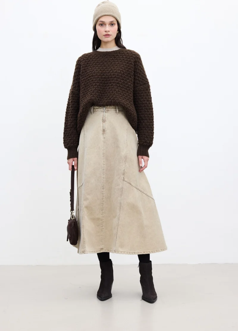 مانوكا Flounce Denim Skirt Camel