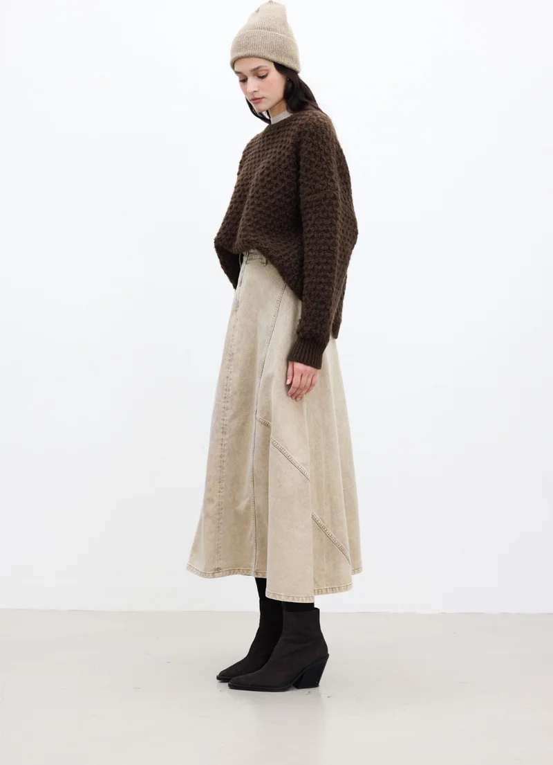 مانوكا Flounce Denim Skirt Camel