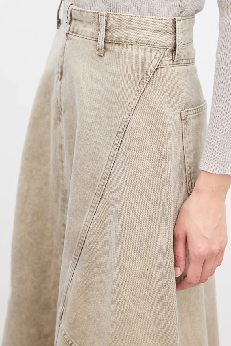 مانوكا Flounce Denim Skirt Camel