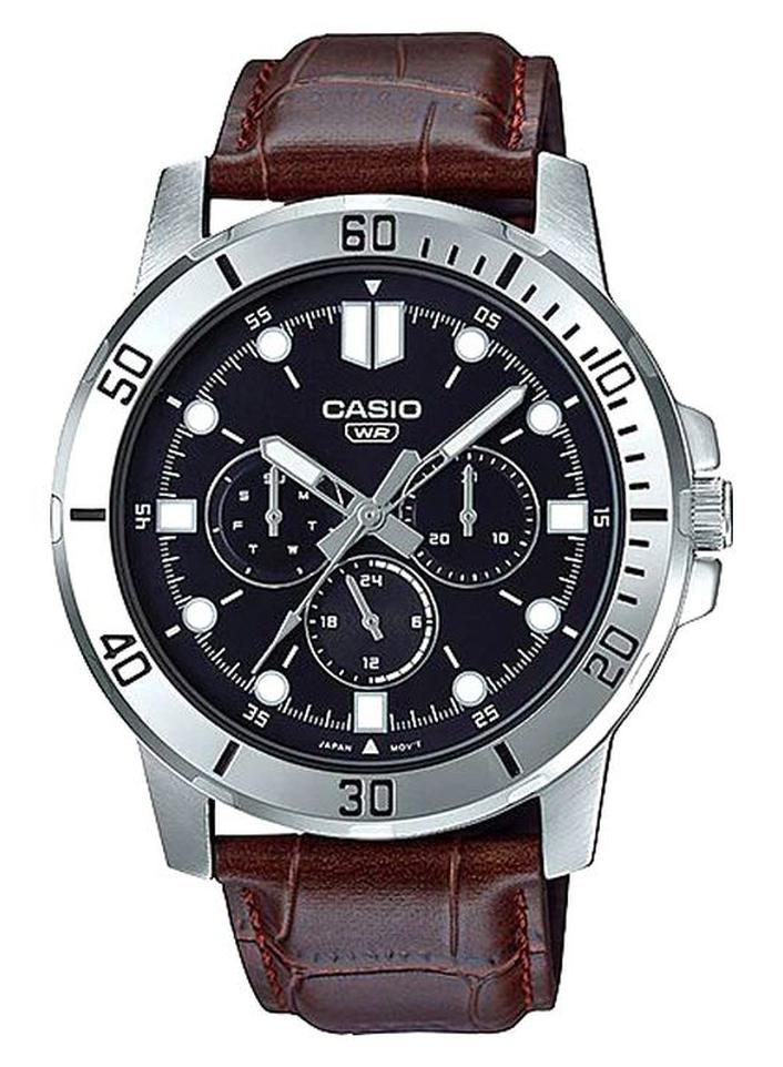 Men Enticer Water Resistant Analog Watch MTP-VD300L-1E - 49 mm - Brown