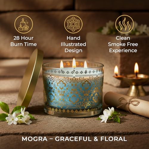 EKAM 2025–26 Festive Fragrance Gift| Scented 3 Wick Candle| Mogra | Inspired by Stone Palace | 28-Hour Burn | Essential Oil Infused | Gift Box for Festive Celebrations, Weddings, Giveaways, etc. - Image 5