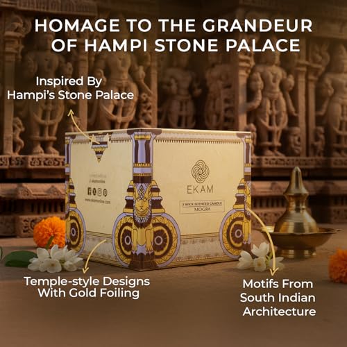 EKAM 2025–26 Festive Fragrance Gift| Scented 3 Wick Candle| Mogra | Inspired by Stone Palace | 28-Hour Burn | Essential Oil Infused | Gift Box for Festive Celebrations, Weddings, Giveaways, etc. - Image 4