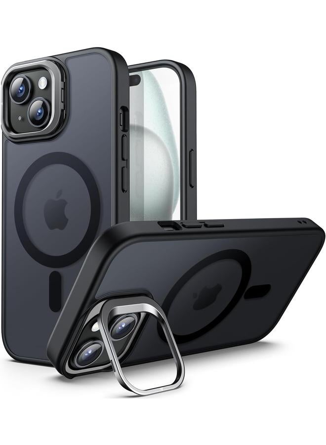 Jetech Kickstand Case For Iphone 15 Plus 6.7 Inch Compatible With Magsafe Built In Adjustable Camera Stand Translucent Matte Magnetic Back Slim Shockproof Phone Cover Black - Image 1
