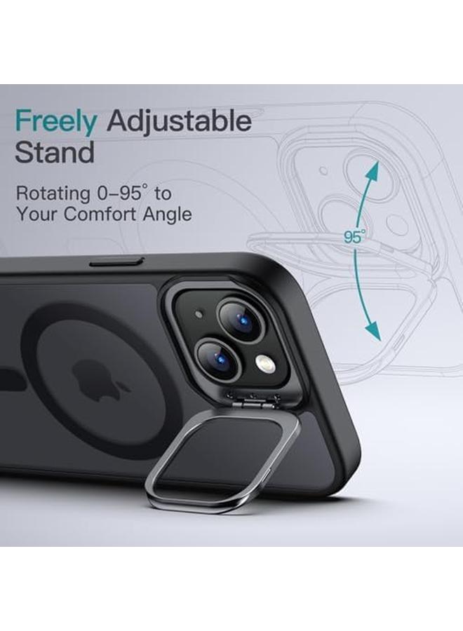 Jetech Kickstand Case For Iphone 15 Plus 6.7 Inch Compatible With Magsafe Built In Adjustable Camera Stand Translucent Matte Magnetic Back Slim Shockproof Phone Cover Black - Image 2