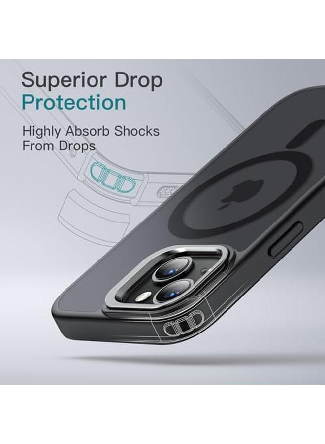 Jetech Kickstand Case For Iphone 15 Plus 6.7 Inch Compatible With Magsafe Built In Adjustable Camera Stand Translucent Matte Magnetic Back Slim Shockproof Phone Cover Black - Image 4