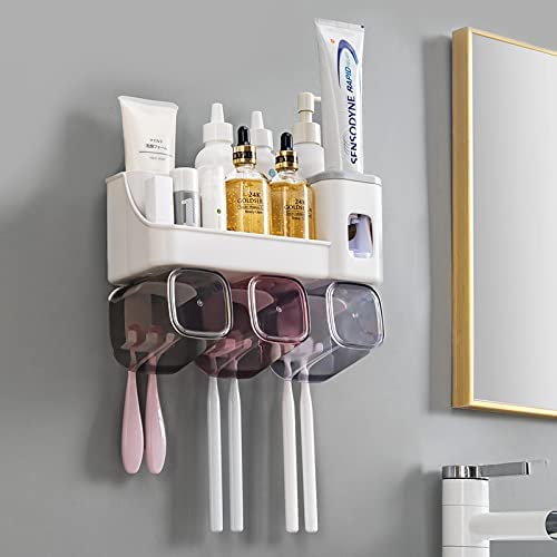 K.B.SALES KB SALES Toothbrush Holder with Automatic Toothpaste Dispenser Multi Space Saving Toothbrush Organizer with Cups Brush Slots No Drill Need 3 Cup Multicolor - Image 2