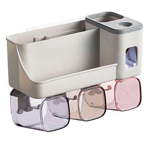 K.B.SALES KB SALES Toothbrush Holder with Automatic Toothpaste Dispenser Multi Space Saving Toothbrush Organizer with Cups Brush Slots No Drill Need 3 Cup Multicolor - Image 1