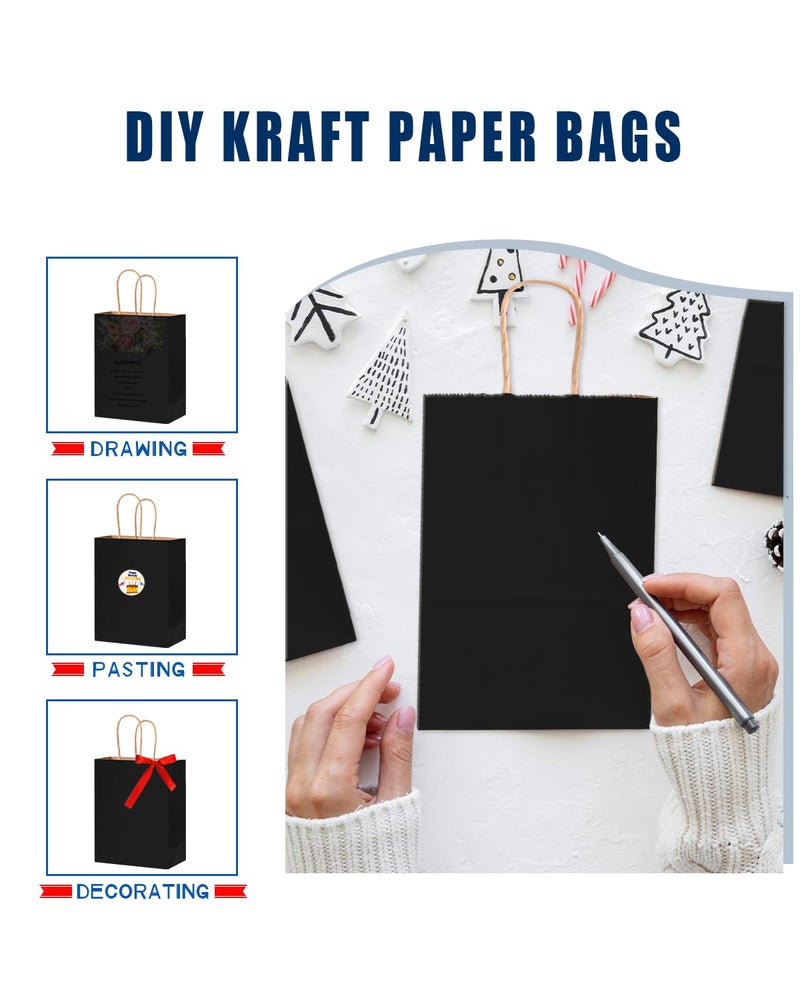 Bakepacker 60-Pack Medium Size Gift Paper Bags with Handles Bulk 10.6"x8.3"x4.3" Black Party Kraft Shopping Bags - Image 2