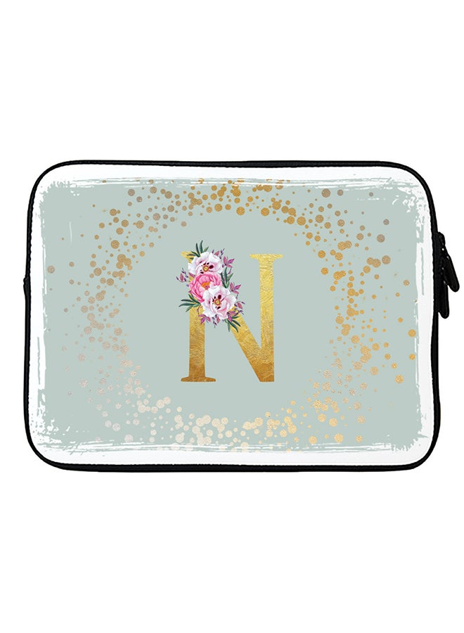 Stylizedd Laptop Sleeve Bag for Macbook 13, 14, 15, 16 inch- Custom Monogram Initial Letter Floral Pattern Alphabet - N  (Light Grey)  - Image 1