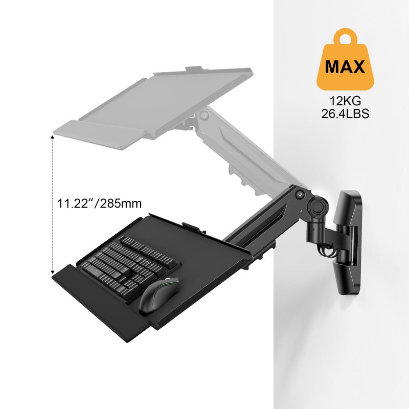 Putilsen Mount Wall Mount Keyboard Tray- Keyboard and Mouse Stand & Monitor Mount Arm,Height Adjustable Typing Platform Holds up to 26.4 lbs,Black - Image 3
