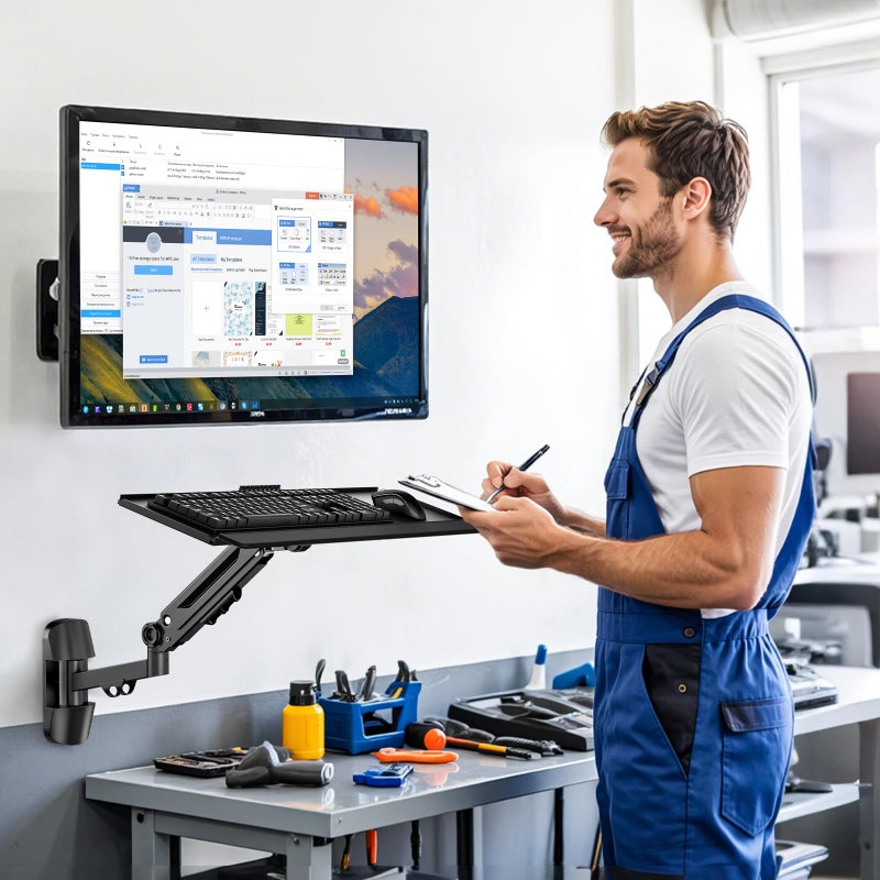 Putilsen Mount Wall Mount Keyboard Tray- Keyboard and Mouse Stand & Monitor Mount Arm,Height Adjustable Typing Platform Holds up to 26.4 lbs,Black - Image 2