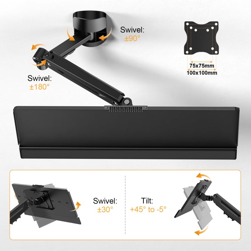 Putilsen Mount Wall Mount Keyboard Tray- Keyboard and Mouse Stand & Monitor Mount Arm,Height Adjustable Typing Platform Holds up to 26.4 lbs,Black - Image 4