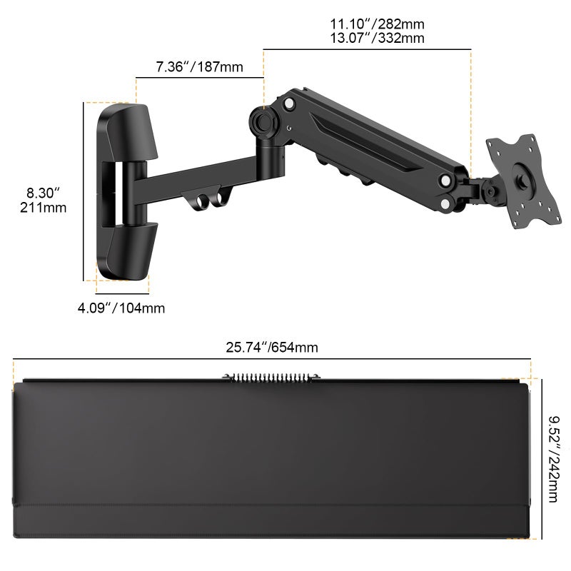 Putilsen Mount Wall Mount Keyboard Tray- Keyboard and Mouse Stand & Monitor Mount Arm,Height Adjustable Typing Platform Holds up to 26.4 lbs,Black - Image 5