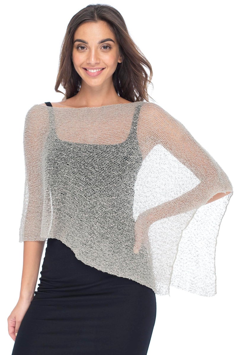 Back From Bali Womens Sheer Poncho Shrug Bolero, Lightweight Summer Shrug Pullover Sweater Beige - Image 1