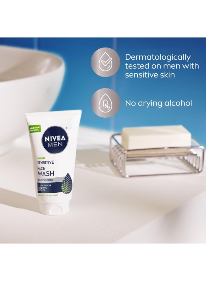 NIVEA MEN Sensitive Face Wash with Vitamin E and Chamomile Extract, No Drying Alcohol, Gentle Face Wash for Men with Sensitive Skin, 5 Fl Oz Tube - Image 1