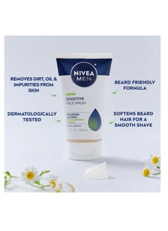 NIVEA MEN Nivea Men Sensitive Face Wash with Vitamin E, Chamomile and Witch Hazel Extracts, Gently Cleanses Skin Without Drying, 5 Fl Oz Tube  - Image 4