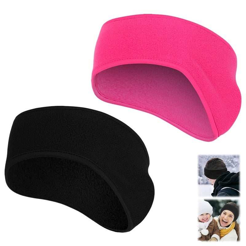 Komake Ear Warmers Headband, KOMAKE 2 Pack Earmuff Headband Fleece Earmuffs Running Headband Winter Ear Covers Moisture Wicking Sweatband Ski Sport Headband For Men & Women (Black+Gray) - Image 1