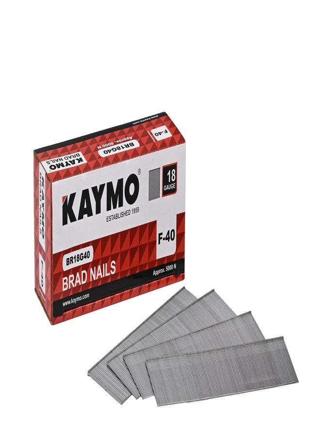 Kaymo F-Series 18G Brad Nails 40 mm - 5000 Nails | Heavy-Duty Steel Fasteners for Woodwork, Modular Kitchens, MDF, Canvas Art, Construction | High Precision | Compatible with Kaymo Brad Nailers - Image 1