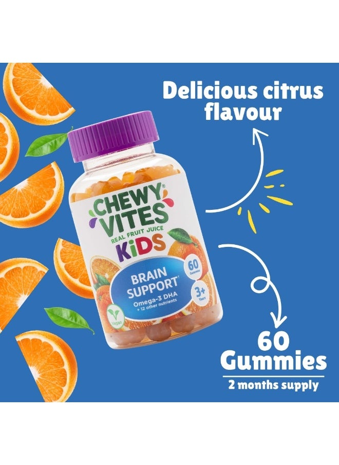 CHEWY VITES Kids Brain Support 60 Gummy Vitamins Omega 3 Dha 2 Months Supply Real Fruit Juice Orange Flavour 1-A-Day Vegan 3 Years +  - Image 4