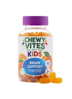 CHEWY VITES Kids Brain Support 60 Gummy Vitamins Omega 3 Dha 2 Months Supply Real Fruit Juice Orange Flavour 1-A-Day Vegan 3 Years +  - Image 3