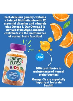 CHEWY VITES Kids Brain Support 60 Gummy Vitamins Omega 3 Dha 2 Months Supply Real Fruit Juice Orange Flavour 1-A-Day Vegan 3 Years +  - Image 5