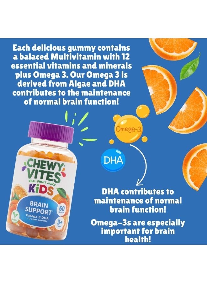 CHEWY VITES Kids Brain Support 60 Gummy Vitamins Omega 3 Dha 2 Months Supply Real Fruit Juice Orange Flavour 1-A-Day Vegan 3 Years +  - Image 5