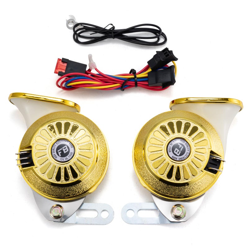 FARBIN Car Horn 12V Super Loud Train Horn for Motorcycle with Variable 3 Sound Modes with Wiring Kit for Car Truck Motorcycle Pickup Boat Gold