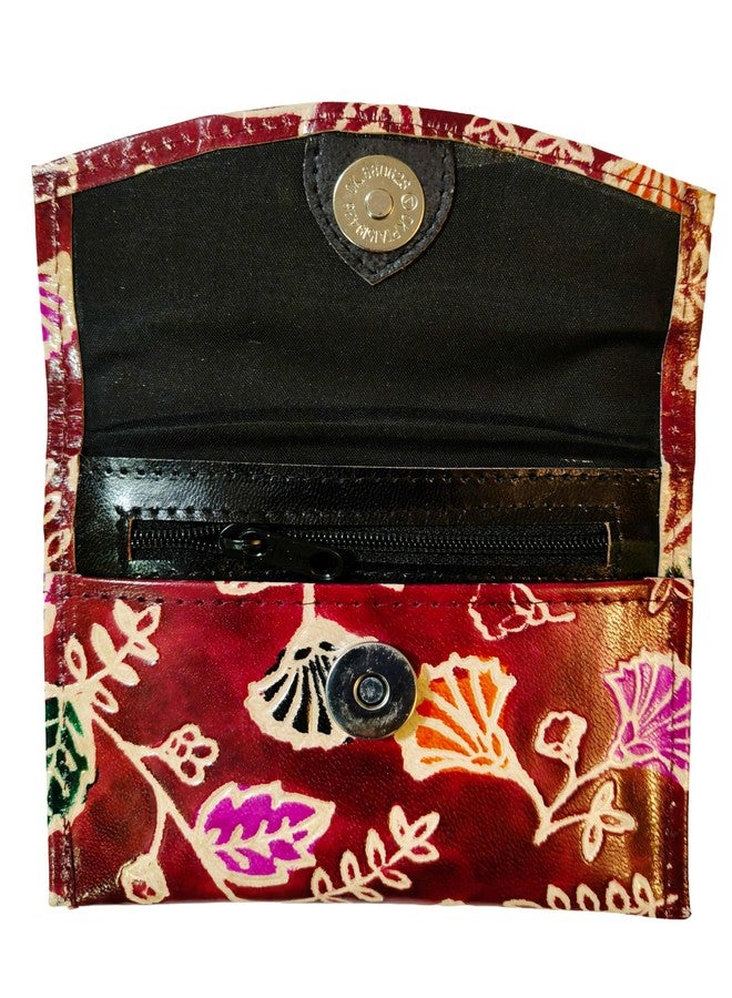 CLASSIQUE Shantiniketan Leather Clutch 5.5 Inch Multicolour (Meroon) - Image 3