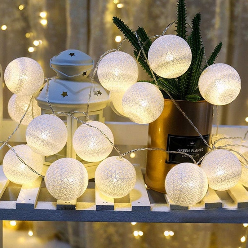 Anordsem أنوردم 2 حزمة أضواء كر��ت القطن، 10 لمبات LED بيضاء دافئة أضواء سلسلة فوانيس، 6.89 قدم أضواء خرافية تعمل بالبطارية، أضواء سلسلة زخرفية لغرفة النوم، عيد الفصح، عيد الميلاد، حفلة، زفاف - Image 1