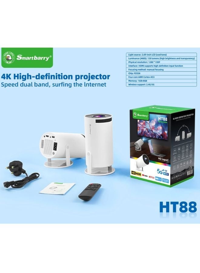 Smartbarry 4K 1080P Mini Projector with WiFi & Bluetooth Portable Premium Android OS Projector, 210° Rotatable Stand, Dust Removal & Heat Dissipation Design - Image 1