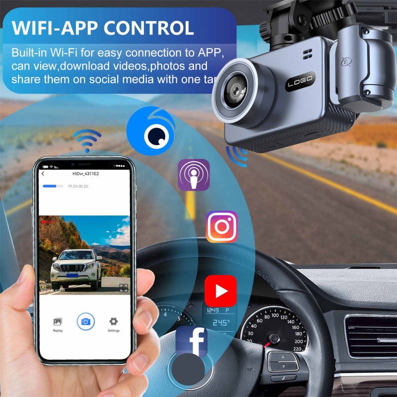 4K Driving Recorder: Silver Triple-Lens, Ultra Wide Angle, Enhanced Night Vision WiFi Dashcam - Built-In WiFi, Loop Recording Car Camera for Vehicle Security, Parking Monitoring - Image 3