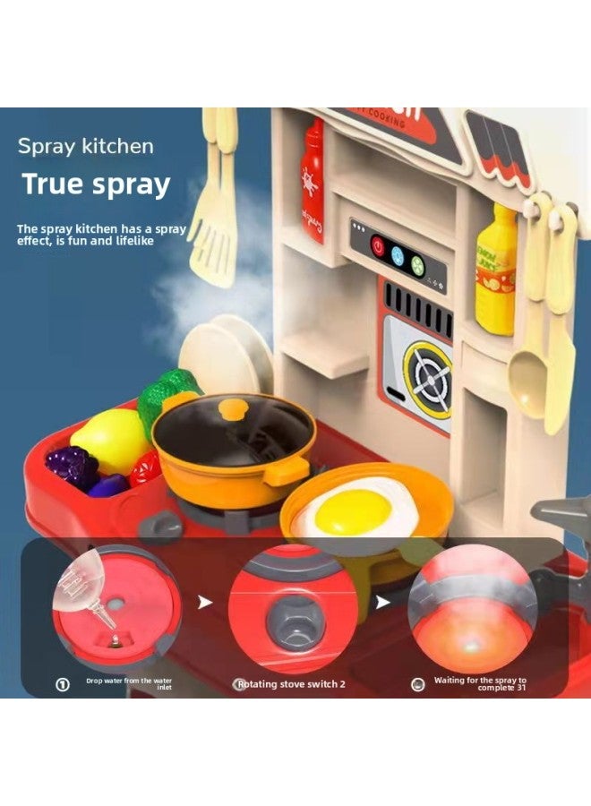 Large Kidsren's Play House Kitchen Toy Set Kitchen Tableware Boys And Girls Cooking Table-Color:51cm 31-piece Set With Sound And Light Water 【carton Packaging】 Blue - Image 2