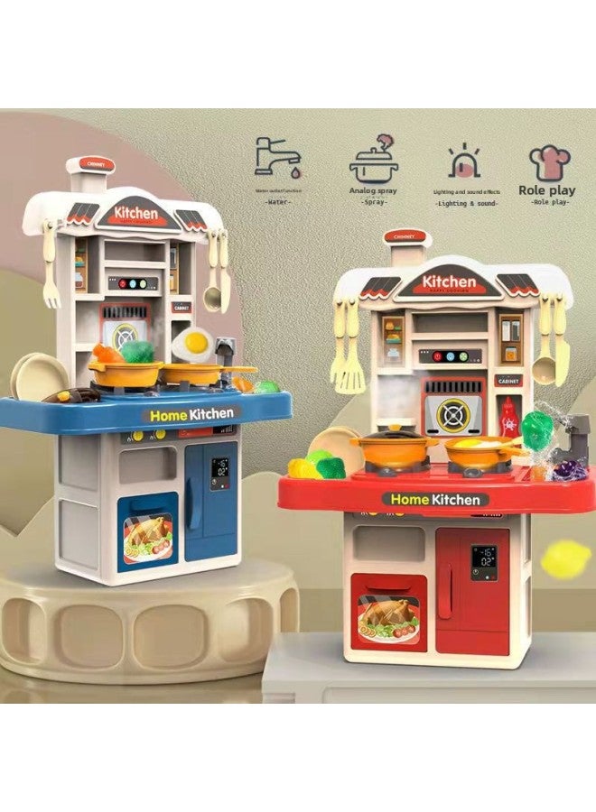 Large Kidsren's Play House Kitchen Toy Set Kitchen Tableware Boys And Girls Cooking Table-Color:51cm 31-piece Set With Sound And Light Water 【carton Packaging】 Blue - Image 3