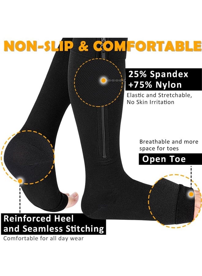 زوجان من جوارب الضغط بسحاب، جوارب ضغط مفتوحة الأصابع للرجال والنساء، مقاس 15-20 مم زئبق (مقاس كبير/كبير جدًا) - Image 3