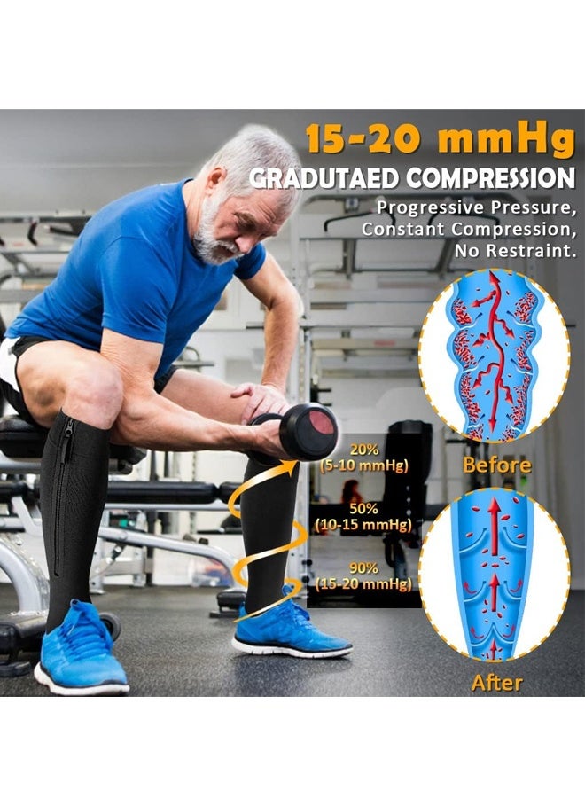 زوجان من جوارب الضغط بسحاب، جوارب ضغط مفتوحة الأصابع للرجال والنساء، مقاس 15-20 مم زئبق (مقاس كبير/كبير جدًا) - Image 4