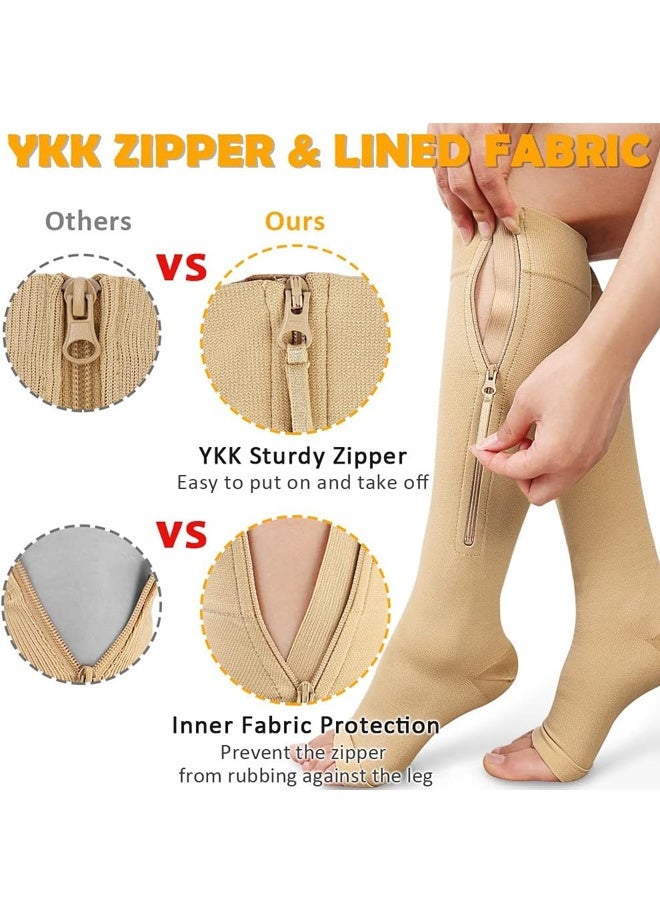 زوجان من جوارب الضغط بسحاب، جوارب ضغط مفتوحة الأصابع للرجال والنساء، مقاس 15-20 مم زئبق (مقاس كبير/كبير جدًا) - Image 2