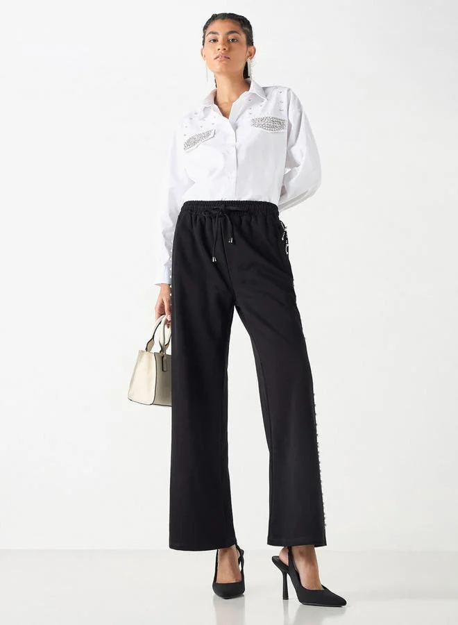 2Xtremz 2Xtremz Embellished Mid-Rise Trousers with Drawstring Closure and Pockets