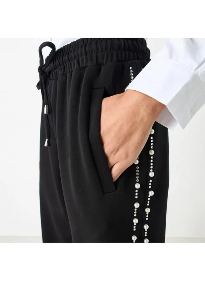 2Xtremz 2Xtremz Embellished Mid-Rise Trousers with Drawstring Closure and Pockets