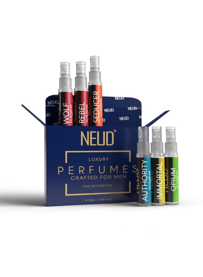 NEUD Luxury Pocket Perfumes for Men Long Lasting EDP - 6 Vials x 10ml Each - Image 1