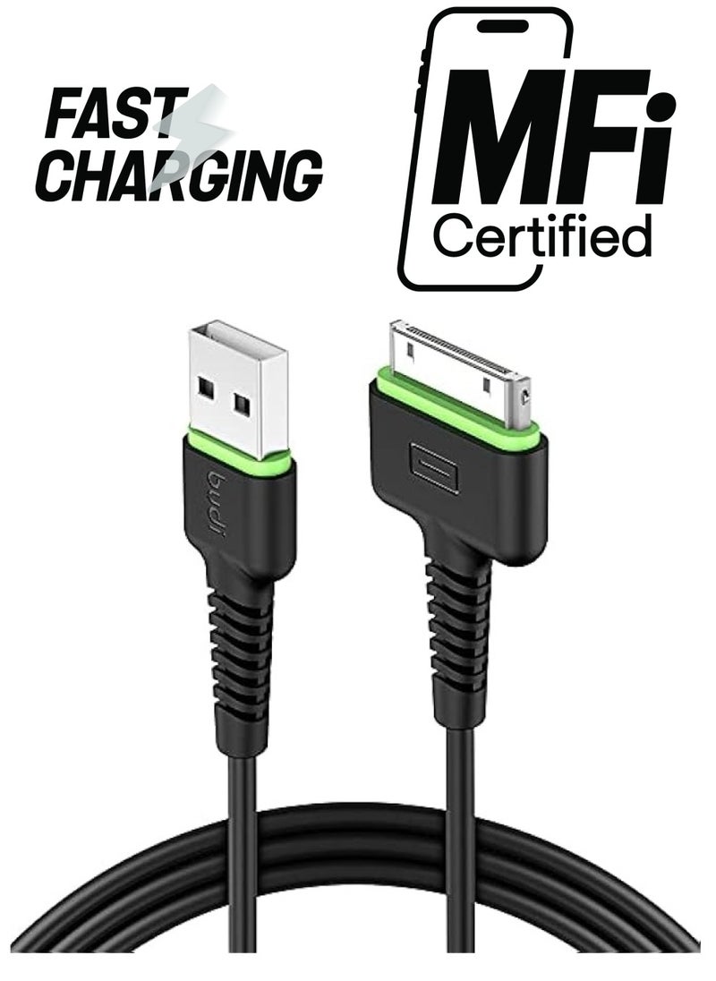 budi - Budi iPhone 4s Charger Cable iPad Charger, 30-Pin USB Sync and Charging Data for 4/4S/3G/3GS iPod/iPad 1 2 3 / iPod Nano/iPod Touch - Black - Image 1