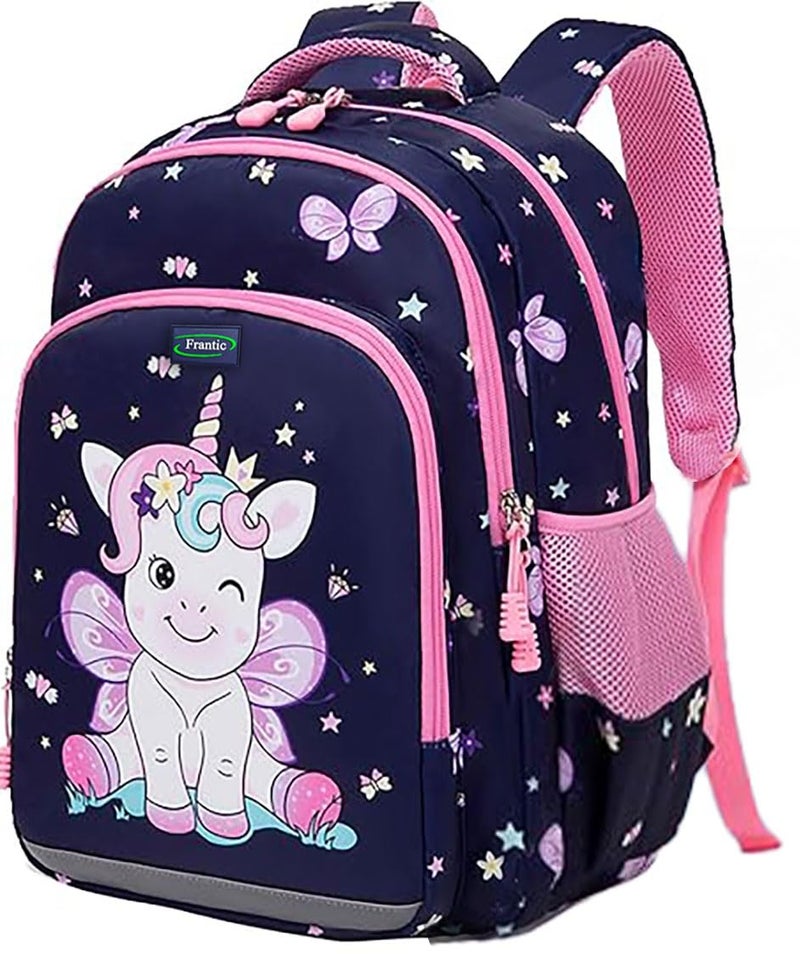 Frantic Polyester Waterproof 26 L Backpack School Bag Daypack Picnic Bag For School Going Boys & Girls(RR_Blue_Unicorn_Fly) - Image 1