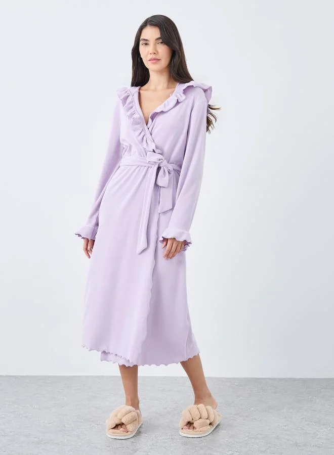 Styli Styli Ruffle Edge Soft Fleece Hooded Robe