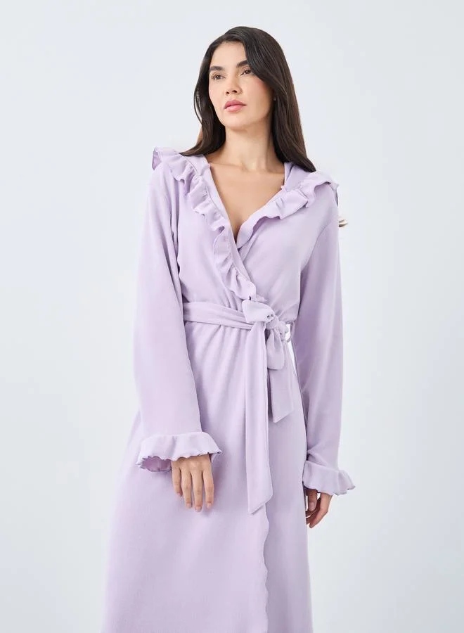 Styli Styli Ruffle Edge Soft Fleece Hooded Robe