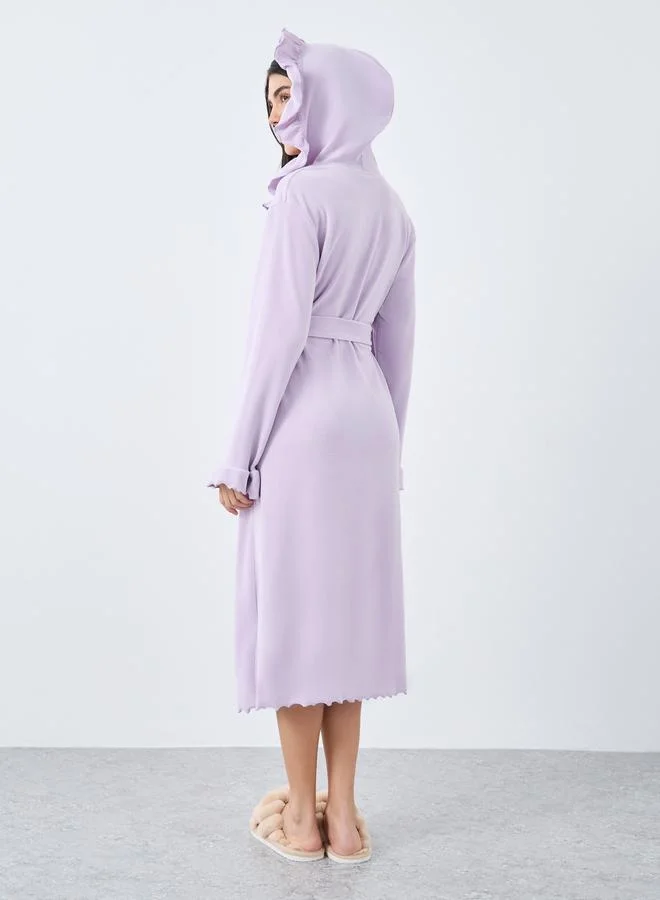 Styli Styli Ruffle Edge Soft Fleece Hooded Robe