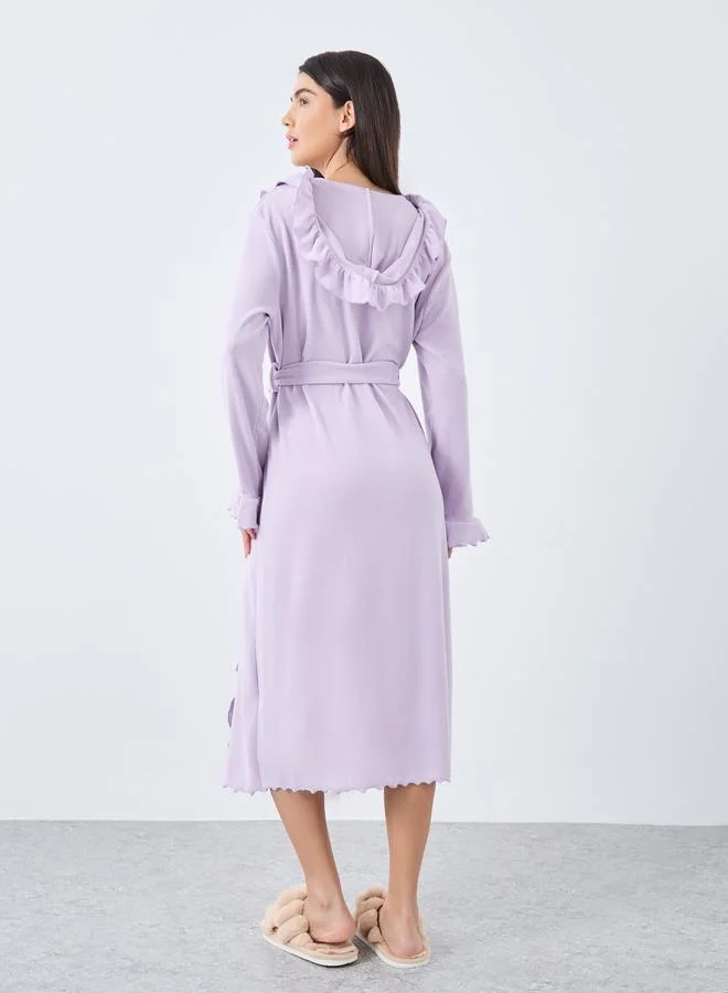 Styli Styli Ruffle Edge Soft Fleece Hooded Robe