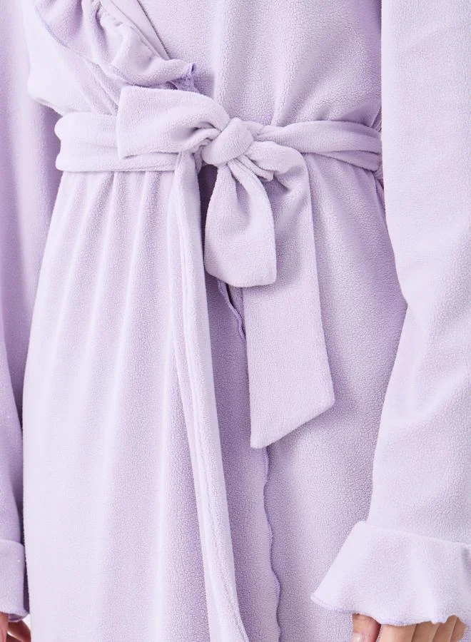 Styli Styli Ruffle Edge Soft Fleece Hooded Robe