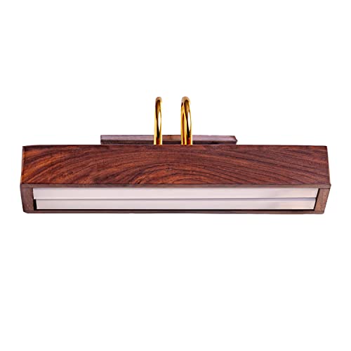 Green House 100% Handmade Sheesham Wood Picture Light/9W+9W Two Inbuilt LED/Warm White/1 Feet Wide/Gold Plated Bands/Brass Moving Set/RivetsHome/Office Decor - Rosewood - Image 4